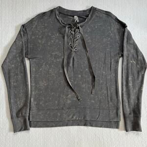MUDD Lace Up Shirt Soft Top SMALL Gray Burnout Style Lightweight Sweatshirt Top